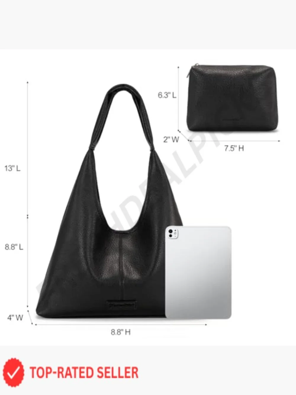 Slouchy Soft Hobo Shoulder Bag Tote with Pouch Magnetic Closure Faux Leather